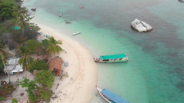Aerial view of Lengkuas Island with tropical beach at Belitung Indonesia, aerial