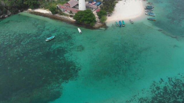 Touristic Lengkuas Island Belitung during day time, aerial