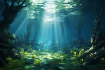 Foto op Plexiglas Swamp underwater scene with plant and fishes © Maizal