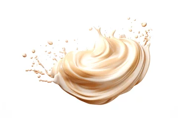 Gordijnen Beautiful creamy splash of coffee foam or other liquid isolated on white background.generative ai © Ivan