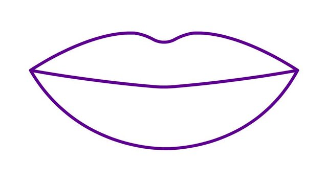 Animated violet lips symbol increases and decreases. Linear icon. Looped video. Vector illustration isolated on white background.