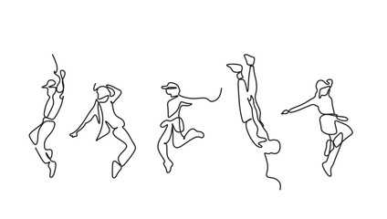 Continuous drawing in one line. Happy woman stretching. Vector illustration. Dancer dancing contemporary dance. Minimalist Wellness Feminine Illustration Elegant Logo