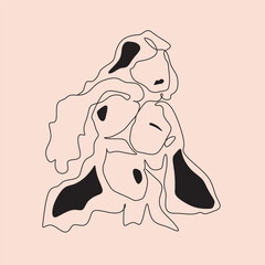 Women vector illustraton drawn in line art style. International Womens Day. One line womans portrait. Women different nationalities. Feminism concept. Girl power line art
