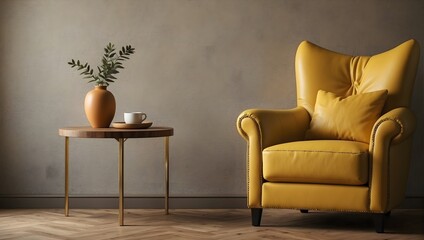 yellow leather armchair in the room
