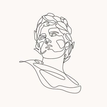 One line drawing skech. Apollo sculpture.Modern single line art, aesthetic contour. Perfect for home decor such as posters, wall art, tote bag, t-shirt print, sticker