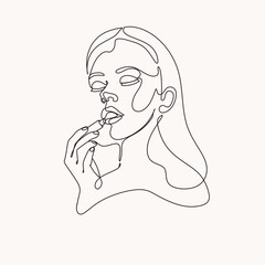 Woman head vector lineart illustration. One Line style drawing. Woman Line Art Minimalist Logo.