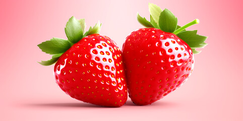 Fresh strawberries, healthy food concept Arrange a beautiful top view with space on a red pastel background.