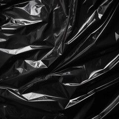 Сrumpled black plastic texture, closeup view