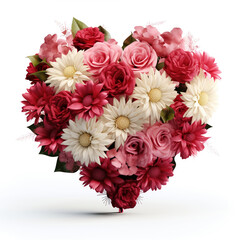 Chrysanthemum and Rose Flowers Heart isolated on White background.
