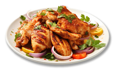 serving grilled meat menu portrait on plate, isolated on transparent background, generative ai