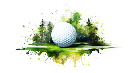 golf sport illustration in watercolor style. White background