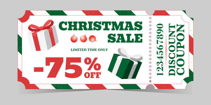 Christmas sale colorful discount voucher with gift boxes
