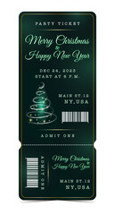 Merry Christmas green elegant vertical party ticket for admit one