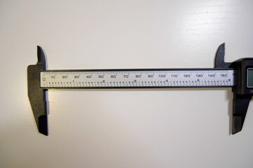 Measuring with a caliper. Electronic digital vernier caliper details and close-up