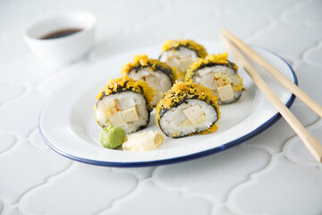 Homemade sushi rolls with tofu