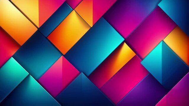 Seamless loop of geometric abstract 3D background with multiple bright rectangles and triangles