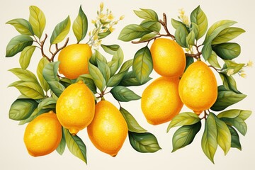 Watercolor lemon fruit isolated on white. AI Generated - obrazy, fototapety, plakaty