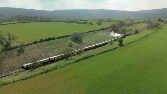 Aerial drone footage of a Steam Train in the Cotswolds. 