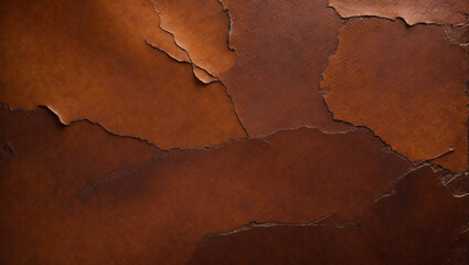 Aged leather surface showcasing rich cognac, weathered saddle brown, and deep chestnut hues. Detailed close-up for design elements.
