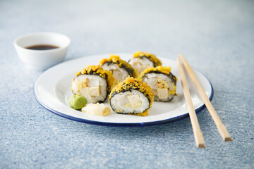 Homemade sushi rolls with tofu
