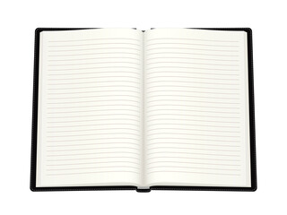 Blank lined open notebook mockup. Empty notepad with cover. Png clipart isolated on transparent background