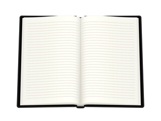 Blank lined open notebook mockup. Empty notepad with cover. Png clipart isolated on transparent background
