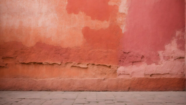 Aged wall with rough grain in red, pink, and terracotta shades, resembling an oil paint canvas. Ideal for close-up design templates.