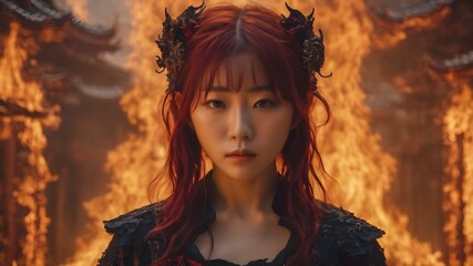 Asian Woman In The Flame Background Very Cool