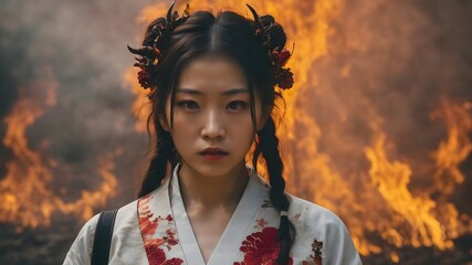 Asian Woman In The Flame Background Very Cool