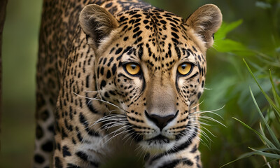 Obraz premium wild jaguar staring close-up portrait