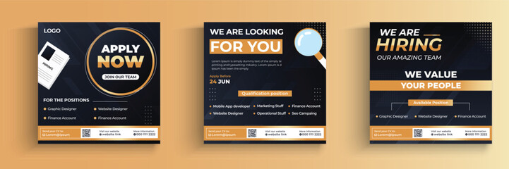 job vacancy creative social media post design template we are hiring - obrazy, fototapety, plakaty