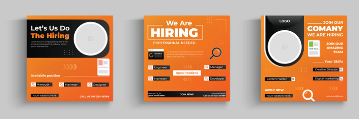 job vacancy creative social media post design template we are hiring with red color - obrazy, fototapety, plakaty