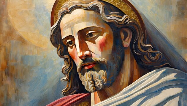 Divine Mastery: Exquisite Depiction of Jesus in Leonardo da Vinci Style. Generative AI