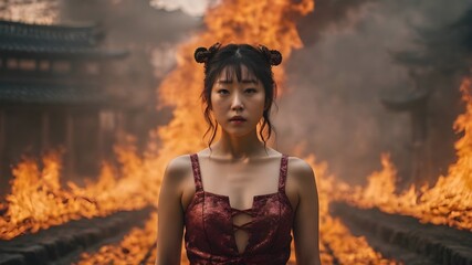 Asian Woman In The Flame Background Very Cool