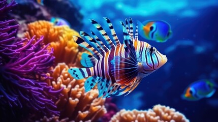Obraz na płótnie Canvas Vibrant exotic fishes in the sea. Underwater life. 