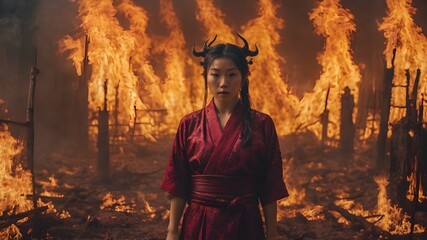 Asian Woman In The Flame Background Very Cool