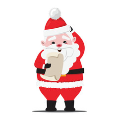 Santa Claus standing and reading a letter