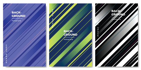 Colorful diagonal stripes pattern background bundle. Straight lines with color gradient backdrop. Abstract poster or banner design.