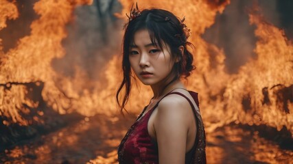 Asian Woman In The Flame Background Very Cool