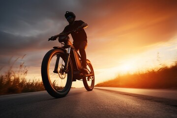 Fototapeta premium silhouette of a cyclist on sunset