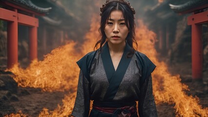 Asian Woman In The Flame Background Very Cool