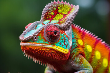 Obraz premium A colourful close up chameleon with a high crest on it
