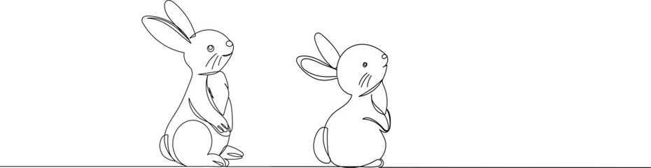 rabbits, hares sketch, line drawing vector