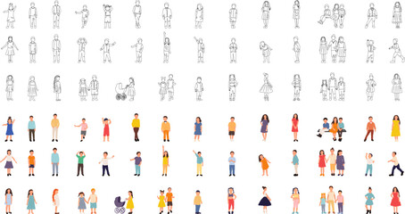 set of kids in flat style, vector