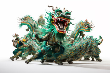 Fototapeta premium Dragon Dance Performance with Emerald Scales isolate on white background. Chinese New Year