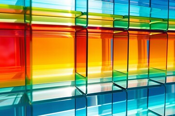 Bright colorful abstract background made by transparent and ribbed multicolor acrylic glass