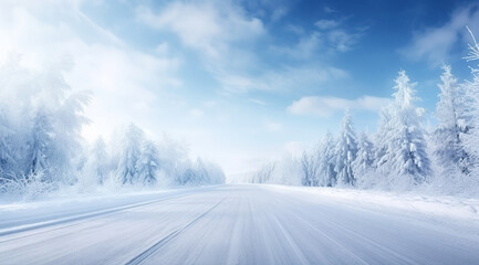 Obraz premium Panorama of beautiful winter parks and Beautiful trees in winter landscape in the late evening in snowfall copy space
