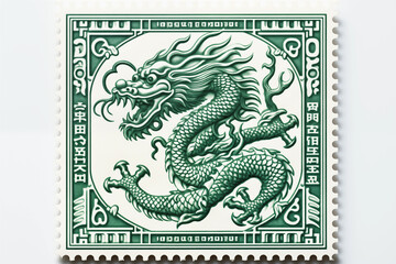 Obraz premium Emerald Green Dragon Year zodiac Stamp isolated on a white background