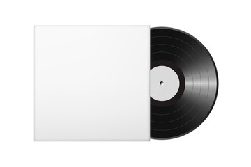 Blank vinyl disc mock up with blank case. Realistic empty template of a music record plate. Png clipart isolated on transparent background