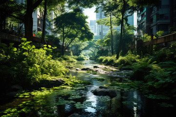 Obraz premium Urban Oasis: A Tranquil Green Space Amidst the City